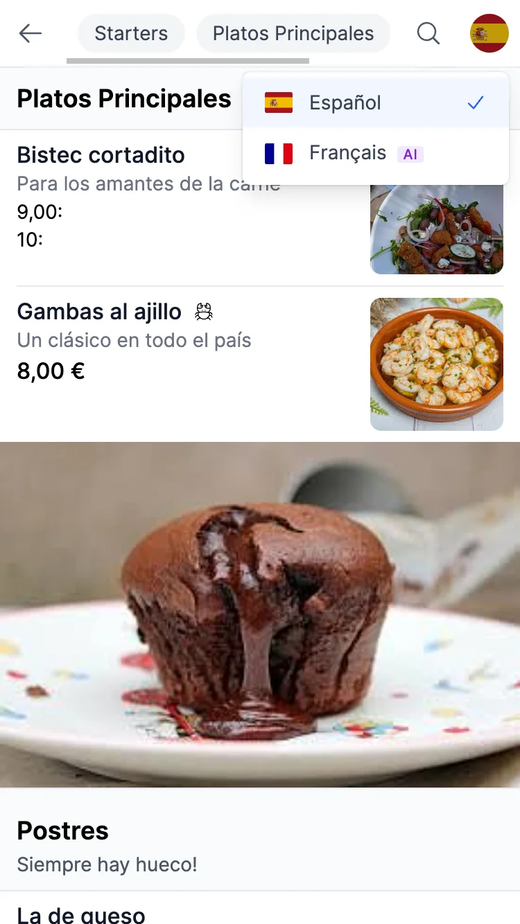 Restaurant menu in Spanish — original language before AI translation