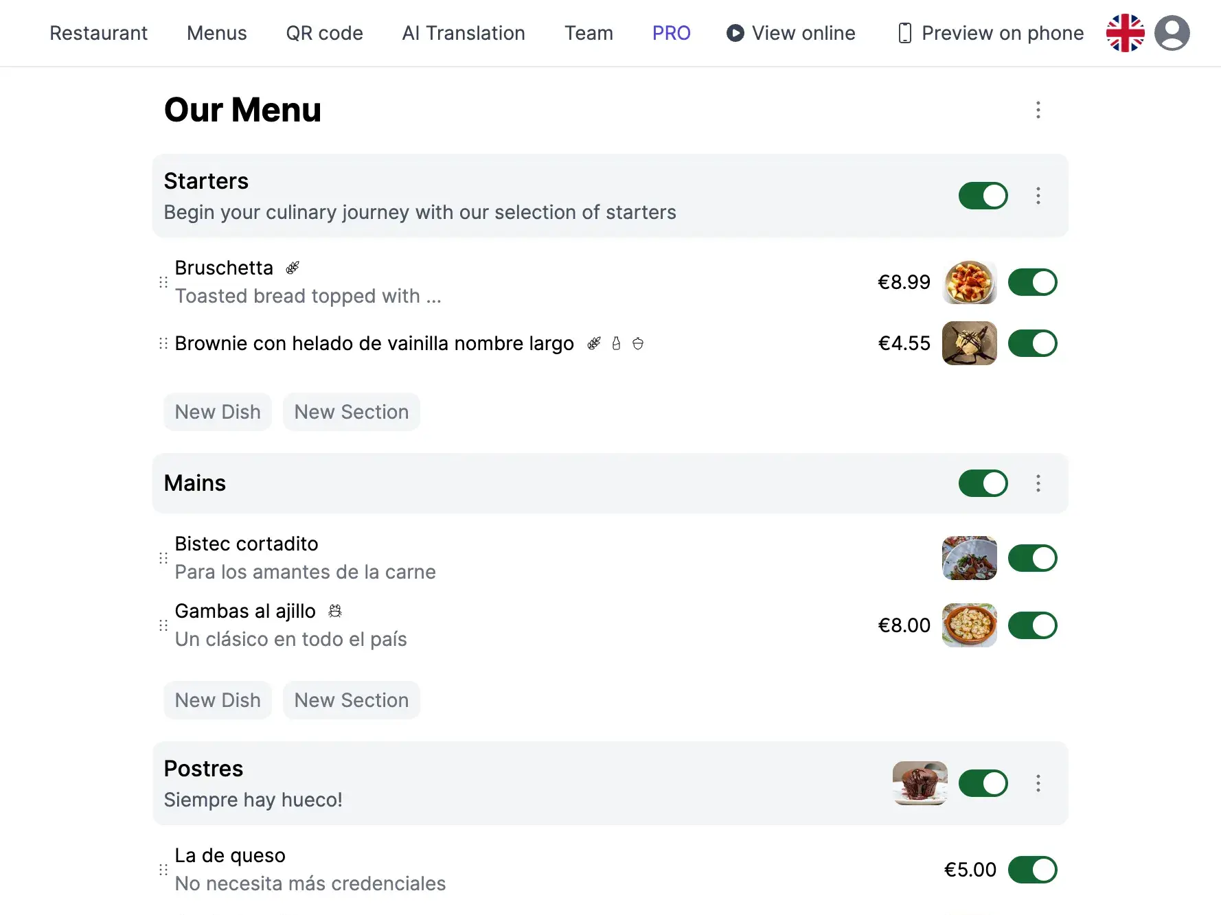 Top Food App menu editor — creating a digital restaurant menu