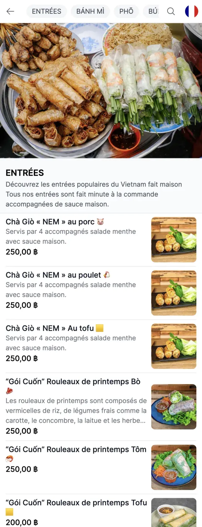Digital restaurant menu on a mobile phone — responsive layout