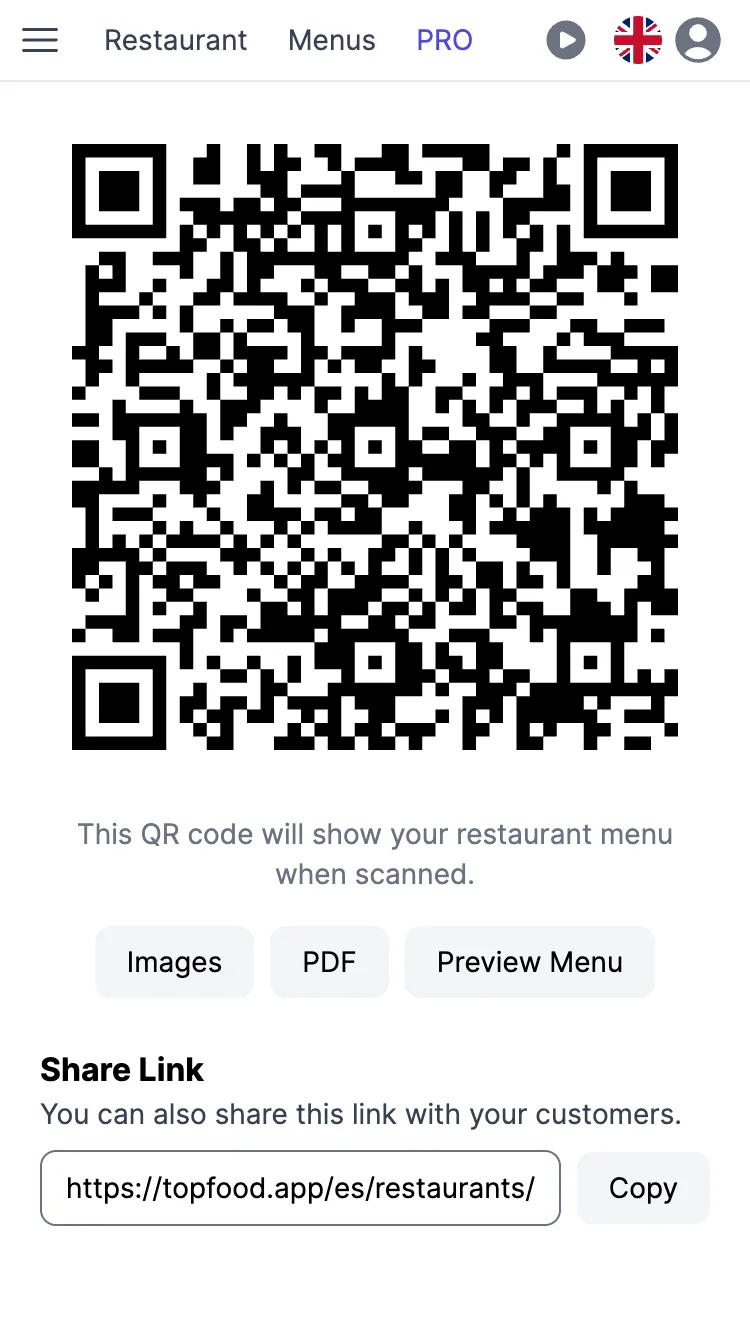 La pàgina del codi QR d’un restaurant en un telèfon, llesta per descarregar i imprimir